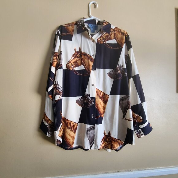 Cambridge Dry Goods SILK Horses Shirt WOMENS size 10 - Picture 1 of 4